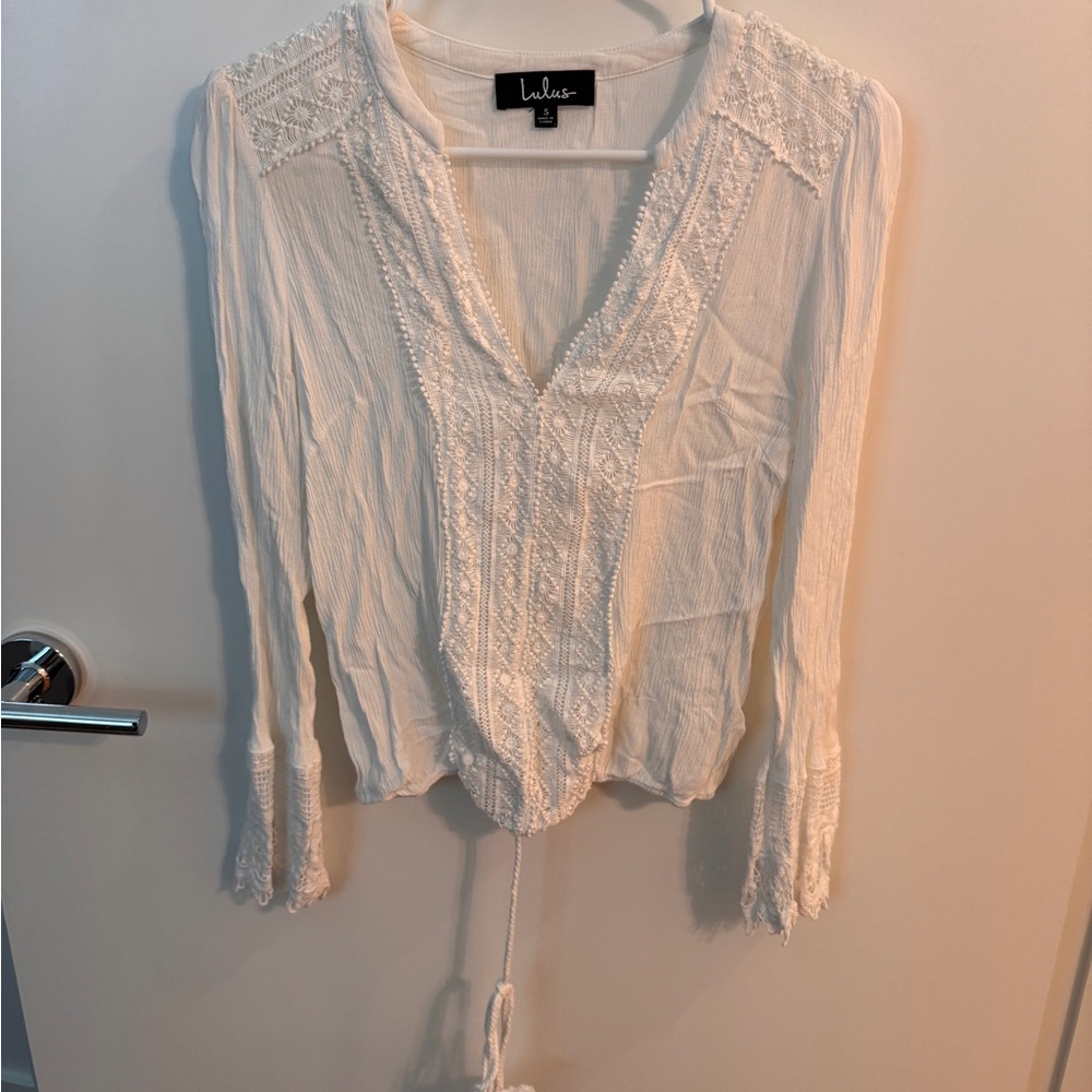 Lulu's Cream Lace Trim Blouse